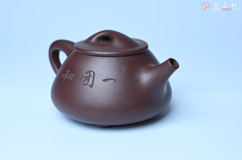 紫砂壶图片：油润底曹青 全手工景舟小石瓢 装饰人物 特文气 - 美壶网