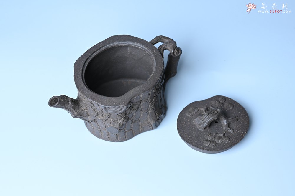 紫砂壶图片：美壶特惠 精致青段泥全松皮 全手工松桩壶 肌理丰富 特文气 - 美壶网