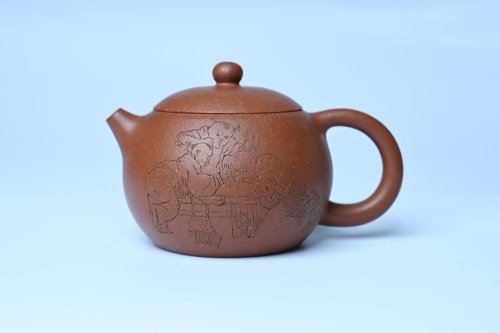 周小培紫砂壶 油润降坡泥全手工小品西施壶  装饰童子图 天真无邪 原矿降坡泥