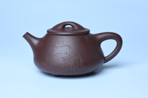周小培紫砂壶 油润底曹青 全手工景舟小石瓢 装饰人物 特文气 原矿底槽清