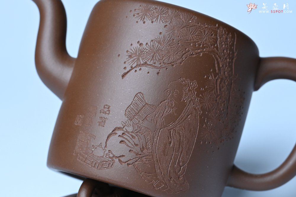 紫砂壶图片：美壶特惠 潜力股王静然 优质紫泥双圈壶 兴来每独往 胜事空自知 装饰文雅 - 美壶网