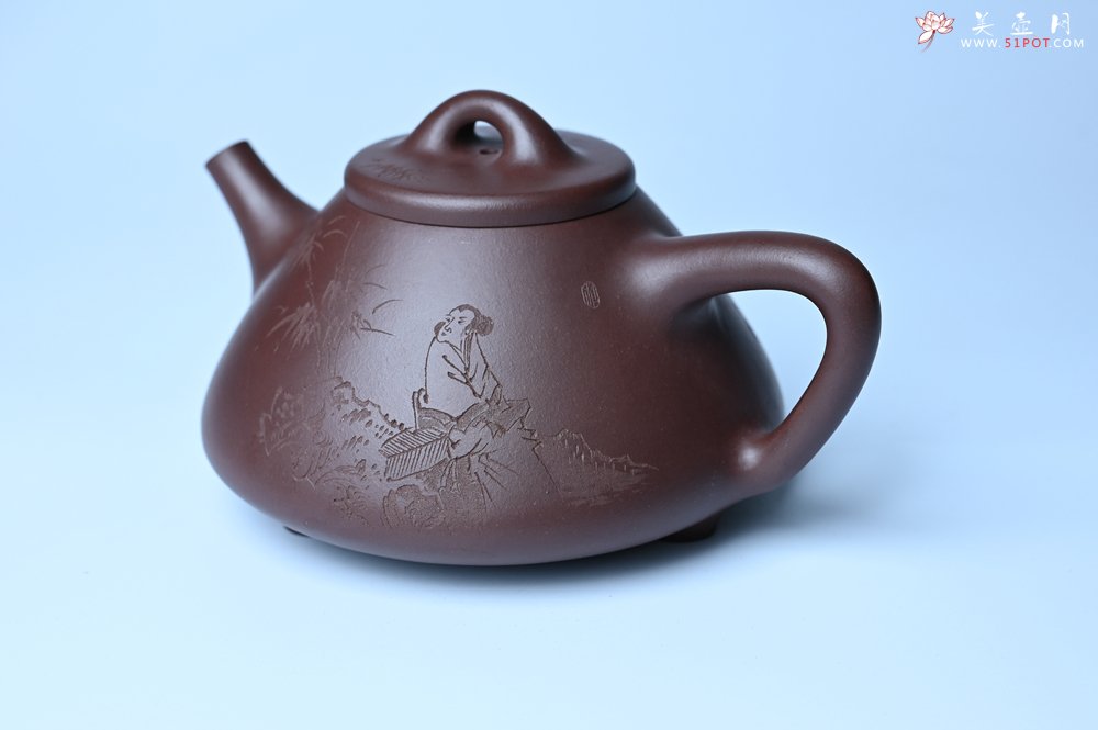 紫砂壶图片：潜力股周小培 特好全手工底槽清子冶石瓢 助工装饰 一片冰心在玉壶 特文气 - 美壶网