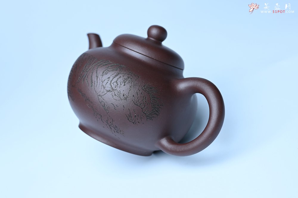 紫砂壶图片：油润黄龙山底槽青 全手工熹微壶 文气装饰 虎啸山林 期待与您结缘 - 美壶网