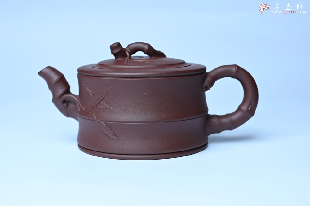 紫砂壶图片：美壶特惠 精致紫泥可心竹段壶 茶人醉爱 - 美壶网