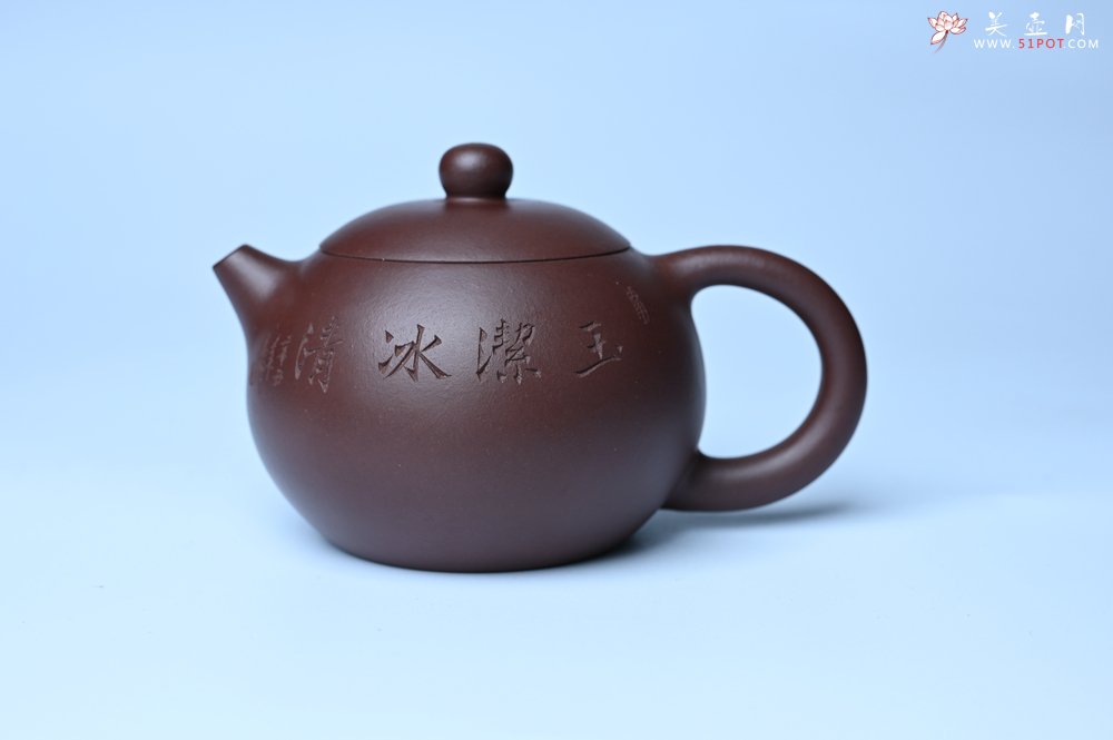 紫砂壶图片：油润底曹青 全手工西施茶壶 玉洁冰清 接天莲叶无穷碧 映日荷花别样红 - 美壶网