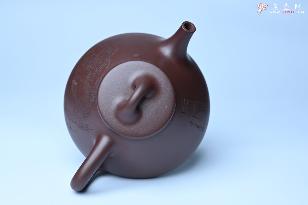 紫砂壶图片：特油润底曹青 全手工子冶石瓢 助工装饰菩萨坐骑瑞兽 - 美壶网