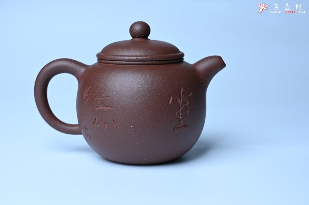紫砂壶图片：毛国强入室弟子黄云初 特好老紫泥匏尊壶 名家何水法书法“坐忘” 刘世涛伯陶刻 - 美壶网