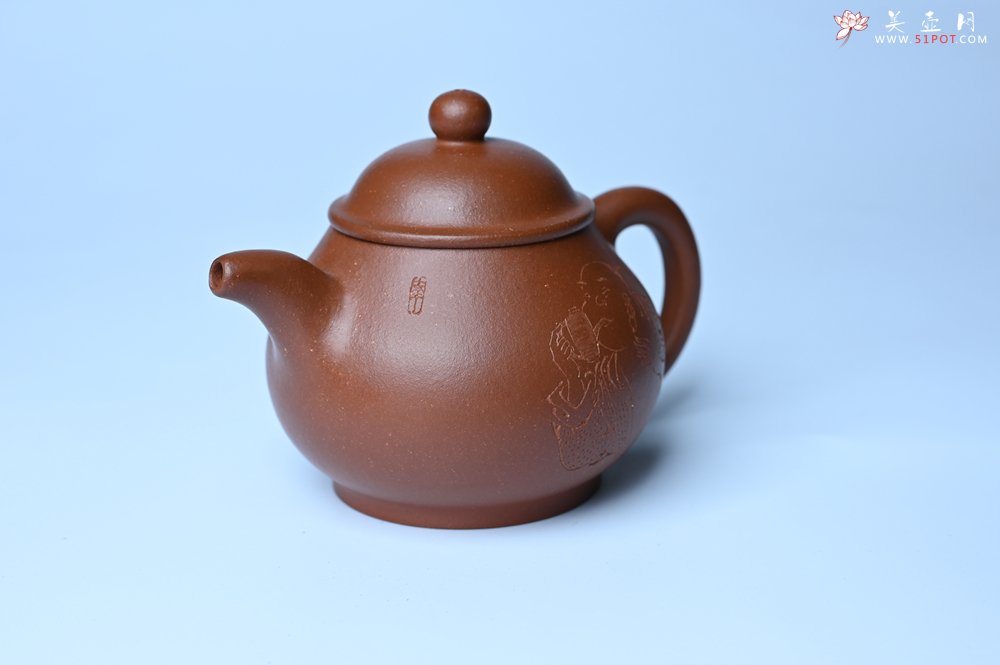 紫砂壶图片：美壶特惠 王老师 全手工红降坡泥潘壶 国助工 易轩 范小君徒杨志超老师刻绘 装饰小富贵特文气 - 美壶网