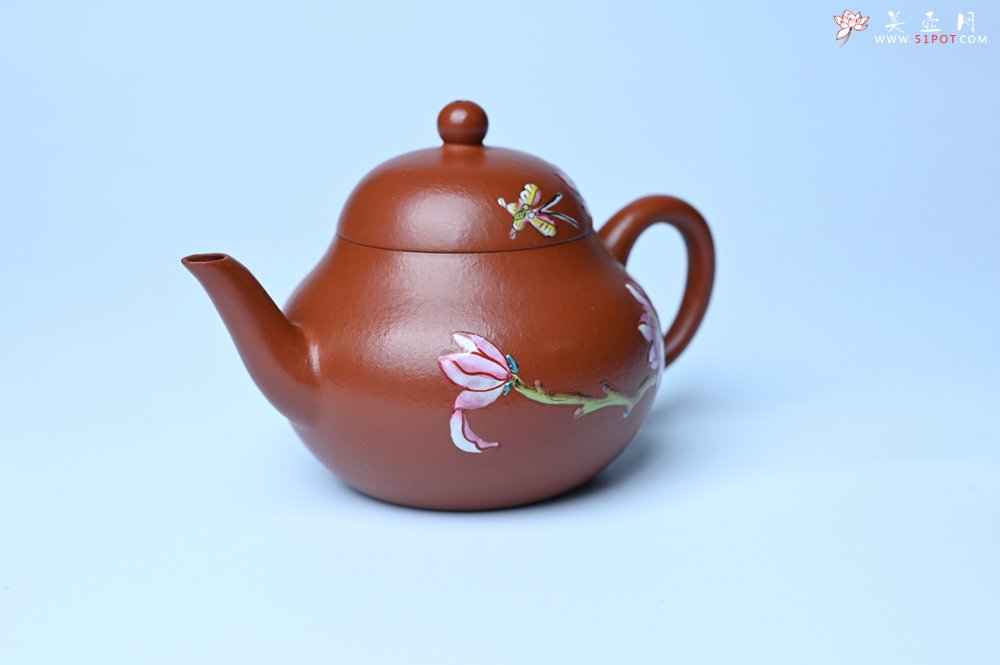 紫砂壶图片：美壶特惠 优质朱泥梨形壶 蝶恋花 茶人醉爱 - 美壶网