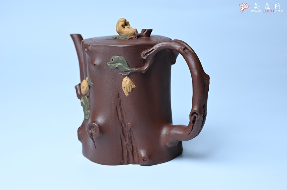 紫砂壶图片：潜力股赵老师 优质紫泥全手工佛手桩紫砂壶 三色帖叶生动 佛手灵动 - 美壶网