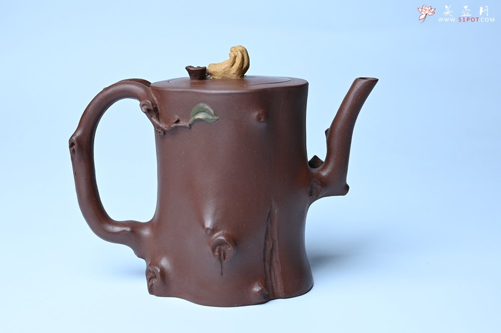 紫砂壶图片：潜力股赵老师 优质紫泥全手工佛手桩紫砂壶 三色帖叶生动 佛手灵动 - 美壶网