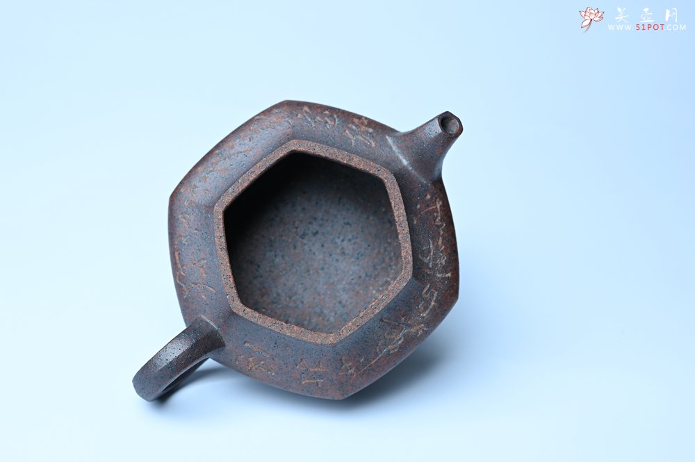 紫砂壶图片：美壶特惠 柴烧六方虚扁紫砂壶 茶人醉爱 - 美壶网