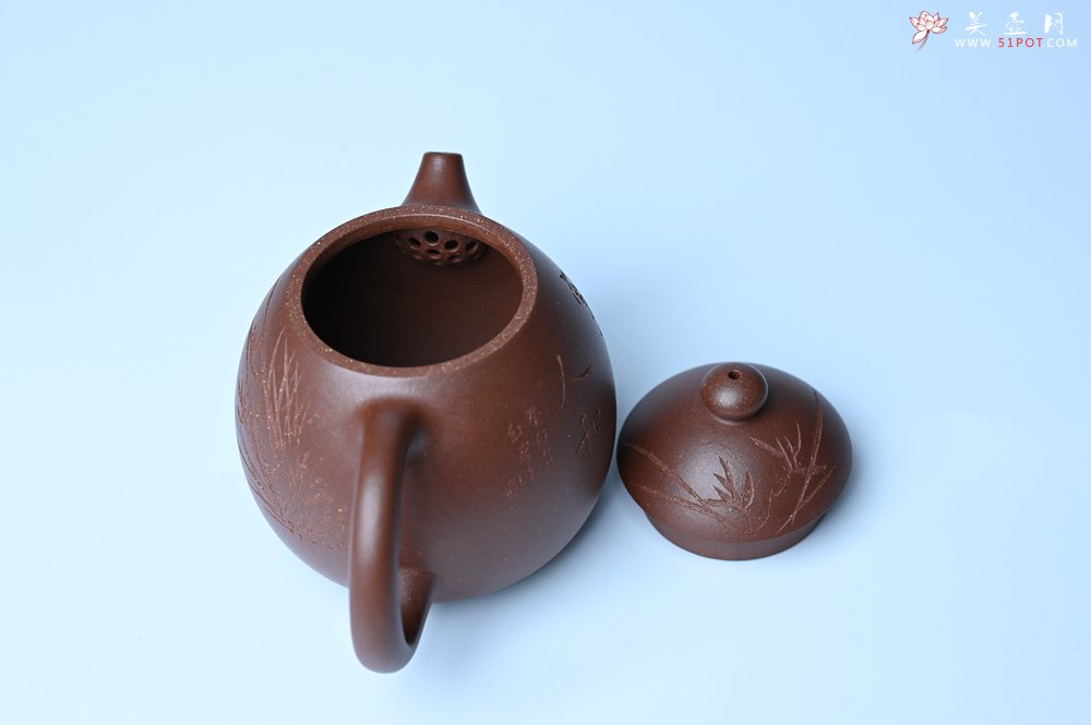 紫砂壶图片：美壶特惠 特好底槽青龙蛋壶 装饰兰草特文气 - 美壶网