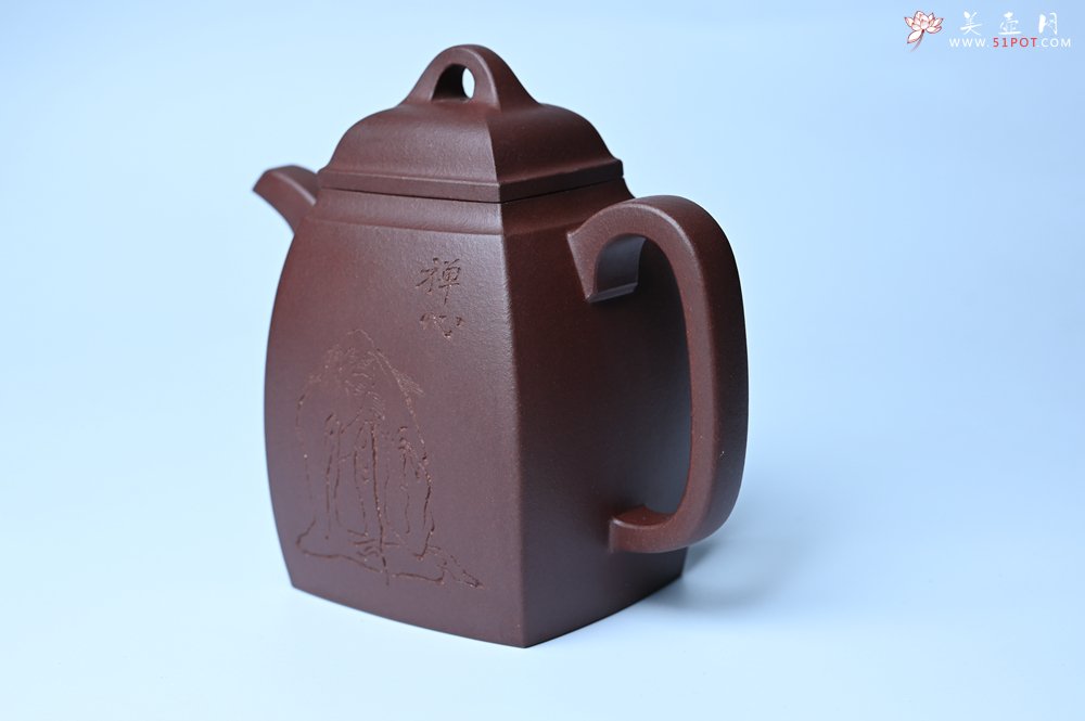 紫砂壶图片：全手工精致汉方壶 清池皓月照禅心 禅意浓浓 - 美壶网