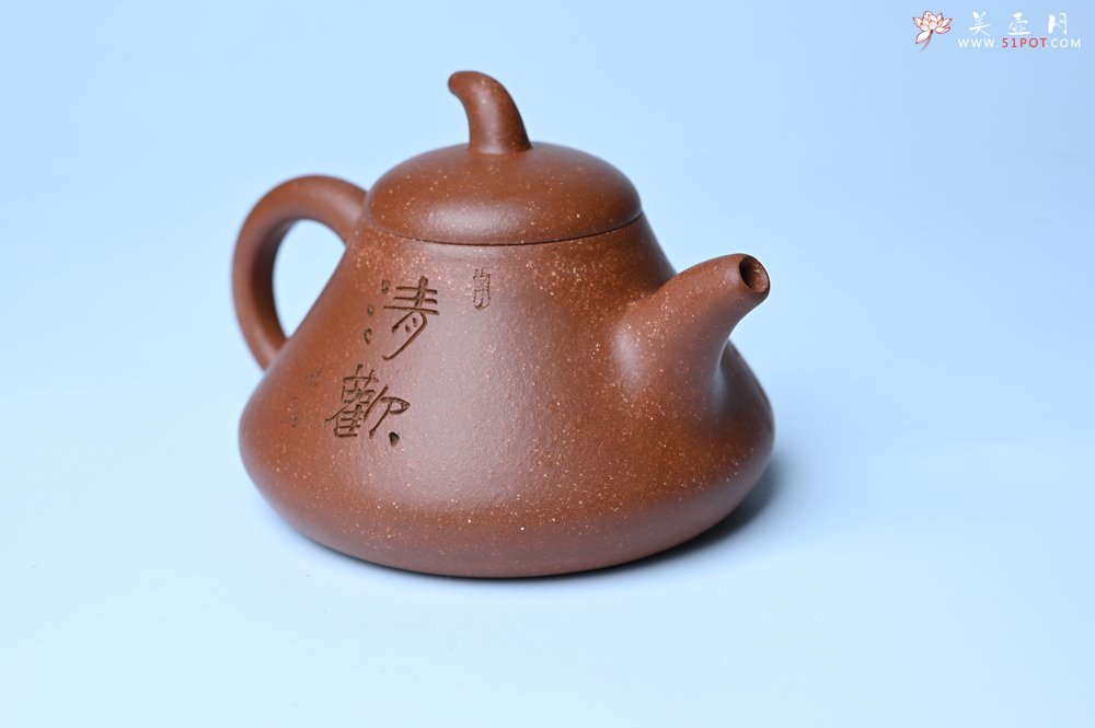 紫砂壶图片：美壶特惠 潜力股王老师 全手工拍打成型茄瓢壶 装饰枯枝鸟 特文气 - 美壶网