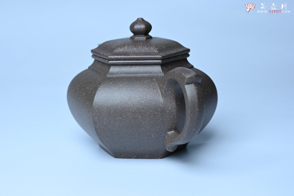 紫砂壶图片：实力派张海艳全手工特好老青灰段泥六方笑樱壶 做工灰常精致 气韵流畅 - 美壶网