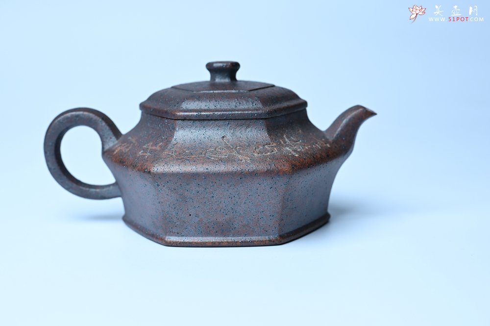 紫砂壶图片：美壶特惠 柴烧六方虚扁紫砂壶 茶人醉爱 - 美壶网