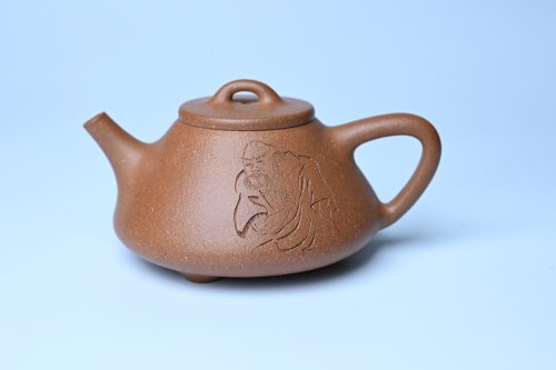 周小培紫砂壶 油润五彩段泥 全手工薄胎子冶石瓢 难度大 骨肉匀挺 文气装饰罗汉图 无为 