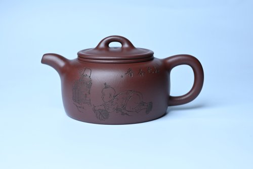 周小培紫砂壶 潜力股周小培老师 4号井深井红皮龙 全手工过桥井栏壶 装饰人物特文气 红皮龙