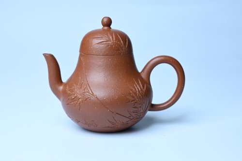 美壶定制老师紫砂壶 美壶特惠 特好朱泥居不可无竹梨形壶 茶人醉爱 原矿朱泥