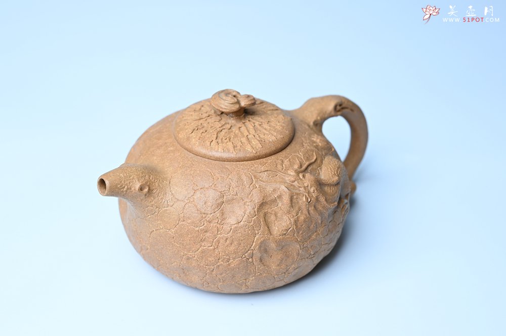 紫砂壶图片：潜力股赵老师实力演绎全手工老黄段泥灵芝游龙供春壶 游龙传福 不失为一把好壶 - 美壶网