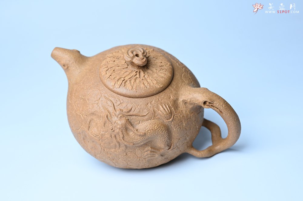紫砂壶图片：潜力股赵老师实力演绎全手工老黄段泥灵芝游龙供春壶 游龙传福 不失为一把好壶 - 美壶网