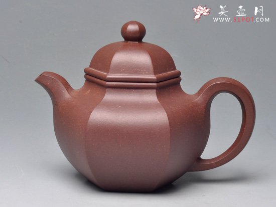紫砂壶图片：六方掇只 拼紫泥 350cc - 美壶网