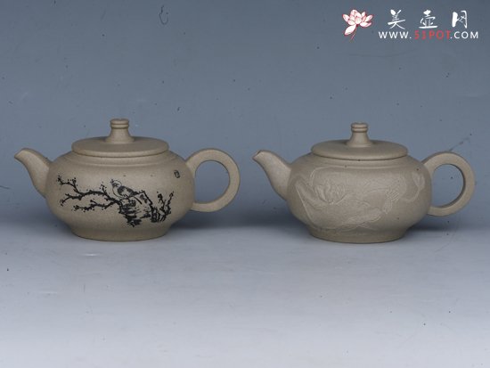 紫砂壶图片：扁福  容量：200cc  泥料：本山绿泥 - 美壶网