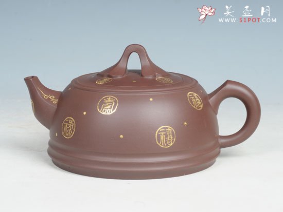 紫砂壶图片：双线如意(描金) - 美壶网