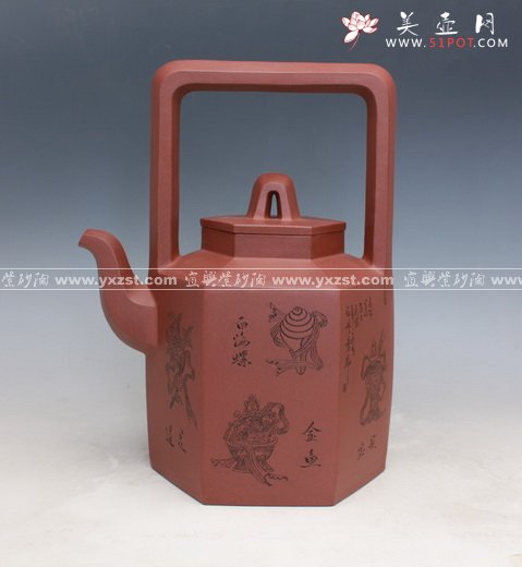 紫砂壶图片：六方八宝提梁 - 美壶网