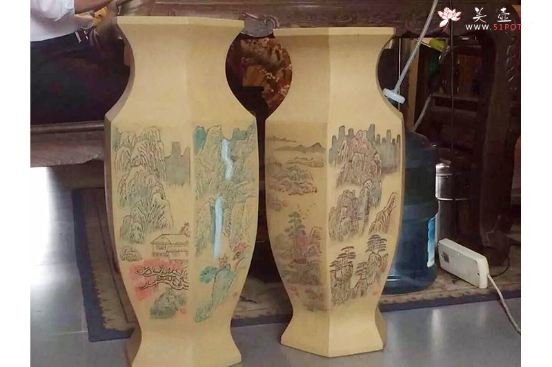 紫砂壶图片：六方鱼尾瓶 - 美壶网