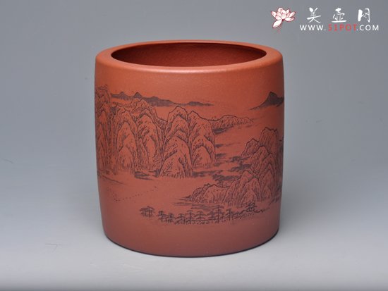 紫砂壶图片：黄山云烟笔筒 - 美壶网