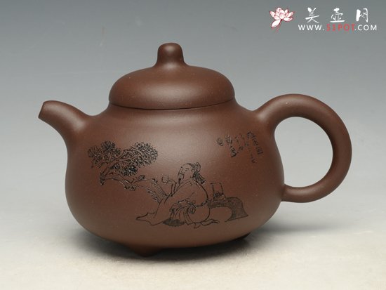 紫砂壶图片：三足乳鼎   泥料：原矿老紫泥  容量：350cc - 美壶网
