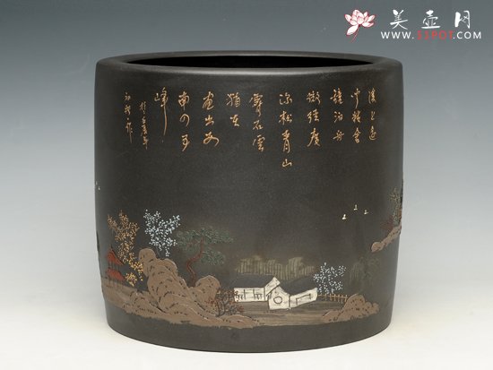 紫砂壶图片：笔筒（泥绘） - 美壶网