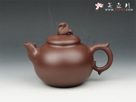 紫砂壶图片：凤鸣壶 480cc 原矿紫泥 - 美壶网