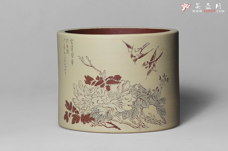 紫砂壶图片：花鸟笔筒 - 美壶网