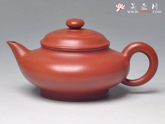 紫砂壶图片：虚扁(大红袍朱泥)... - 美壶网
