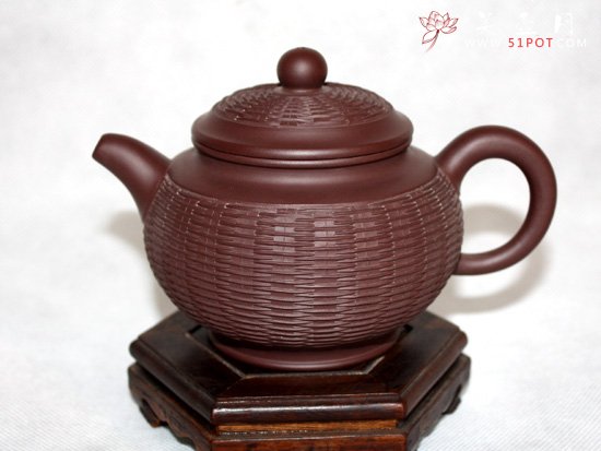 紫砂壶图片：紫茄泥  竹编得子壶 - 美壶网