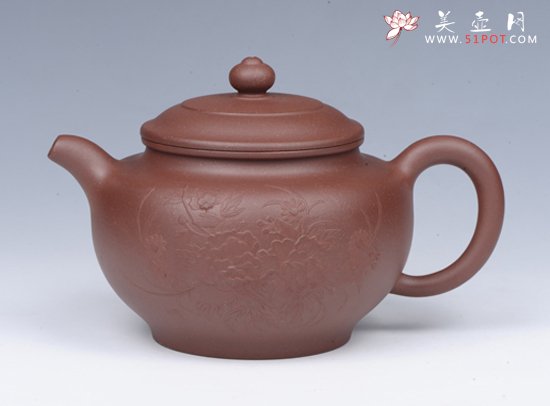 紫砂壶图片：手工堆绘牡丹掇只 - 美壶网