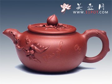 紫砂壶图片：五福寿桃第七届中国工艺精品展银奖 - 美壶网