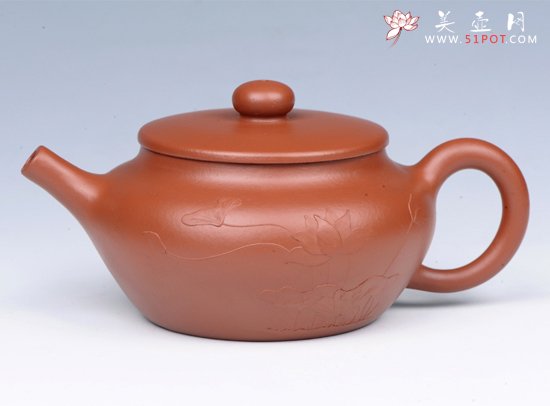 紫砂壶图片：手工泥绘秋荷莲子 - 美壶网