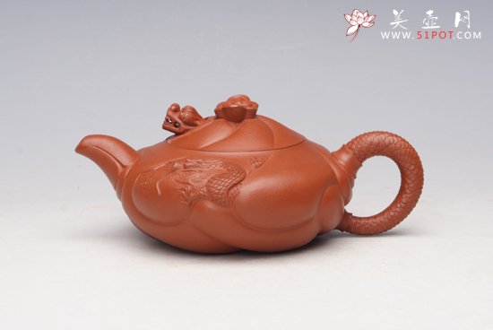 紫砂壶图片：朱泥扁鱼化龙 - 美壶网
