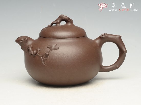 紫砂壶图片：福寿壶  泥料：紫泥、全手工、薄胎 - 美壶网