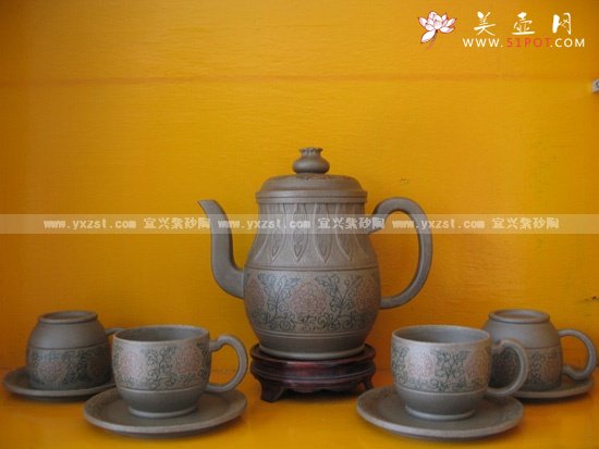 紫砂壶图片：石榴牡丹壶 - 美壶网