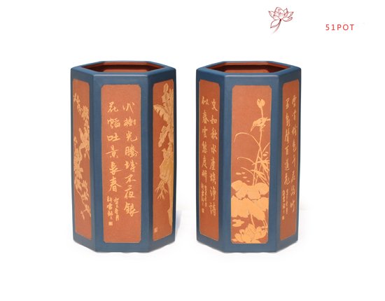 紫砂壶图片：六方笔筒 - 美壶网