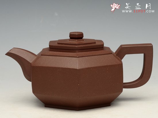 紫砂壶图片：六方抽盖雪华 - 美壶网