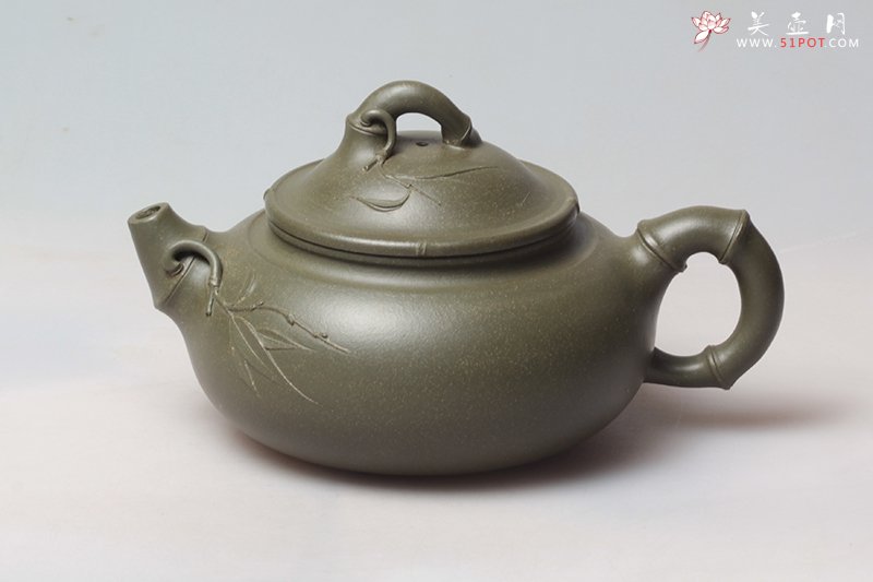 紫砂壶图片：绿泥雅竹壶 - 美壶网