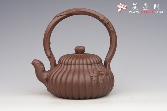 紫砂壶图片：菊花提梁 清水泥 - 美壶网