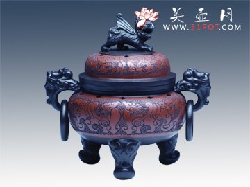 紫砂壶图片：古狩纹样香熏 - 美壶网