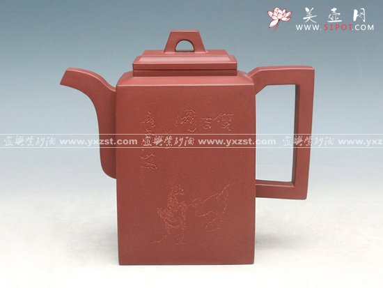 紫砂壶图片：砖方壶与画家罗尔纯合作 - 美壶网